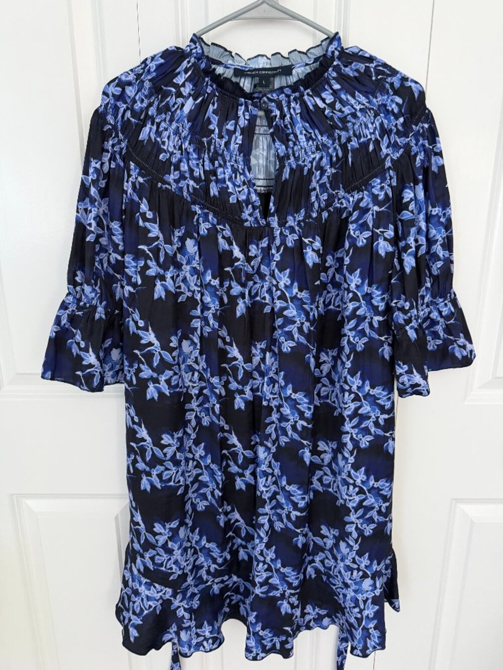 French Connection Navy / Blue Floral Patterned Women's Dress - Size Large